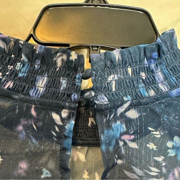 French Connection Blue Floral Ruffle High Neck Long Sleeve Top | M - Picture 8 of 11